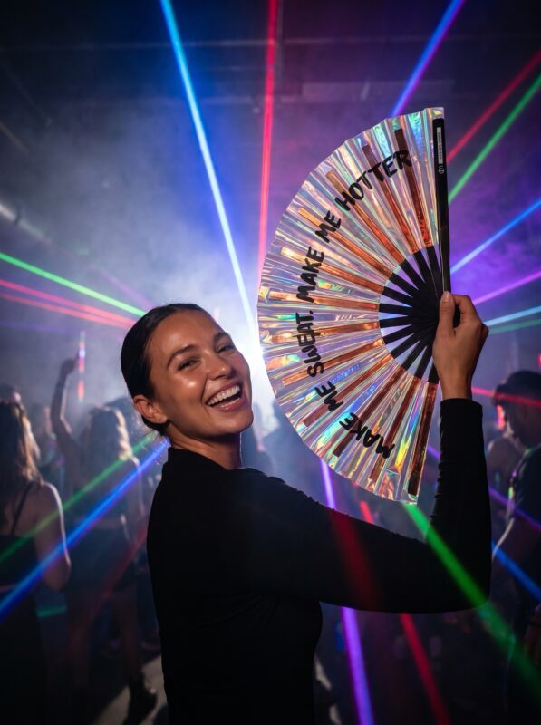 Festival-Fächer „MAKE ME SWEAT“ Holografisch Rosegold, Rave
